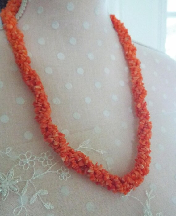 Necklace Coral Chip Five Twisted Strand Necklace Long Gem