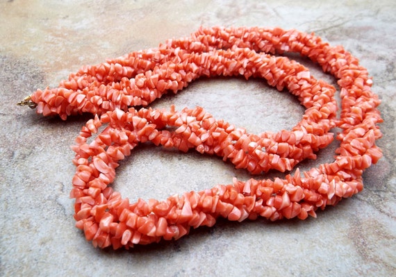 Necklace Coral Chip Five Twisted Strand Necklace … - image 2