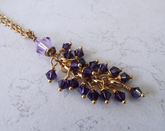 Beautiful Purple Vintage Style Swarovski Crystal Cluster Necklace  30" Long Tassel