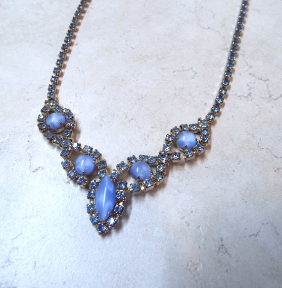 Vintage Unsigned Rhinestone Silver and Blue Parure