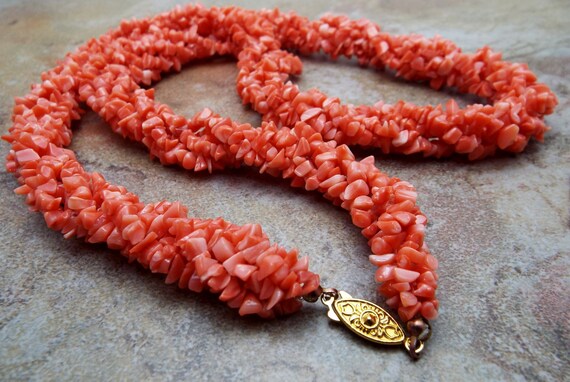 Necklace Coral Chip Five Twisted Strand Necklace … - image 4