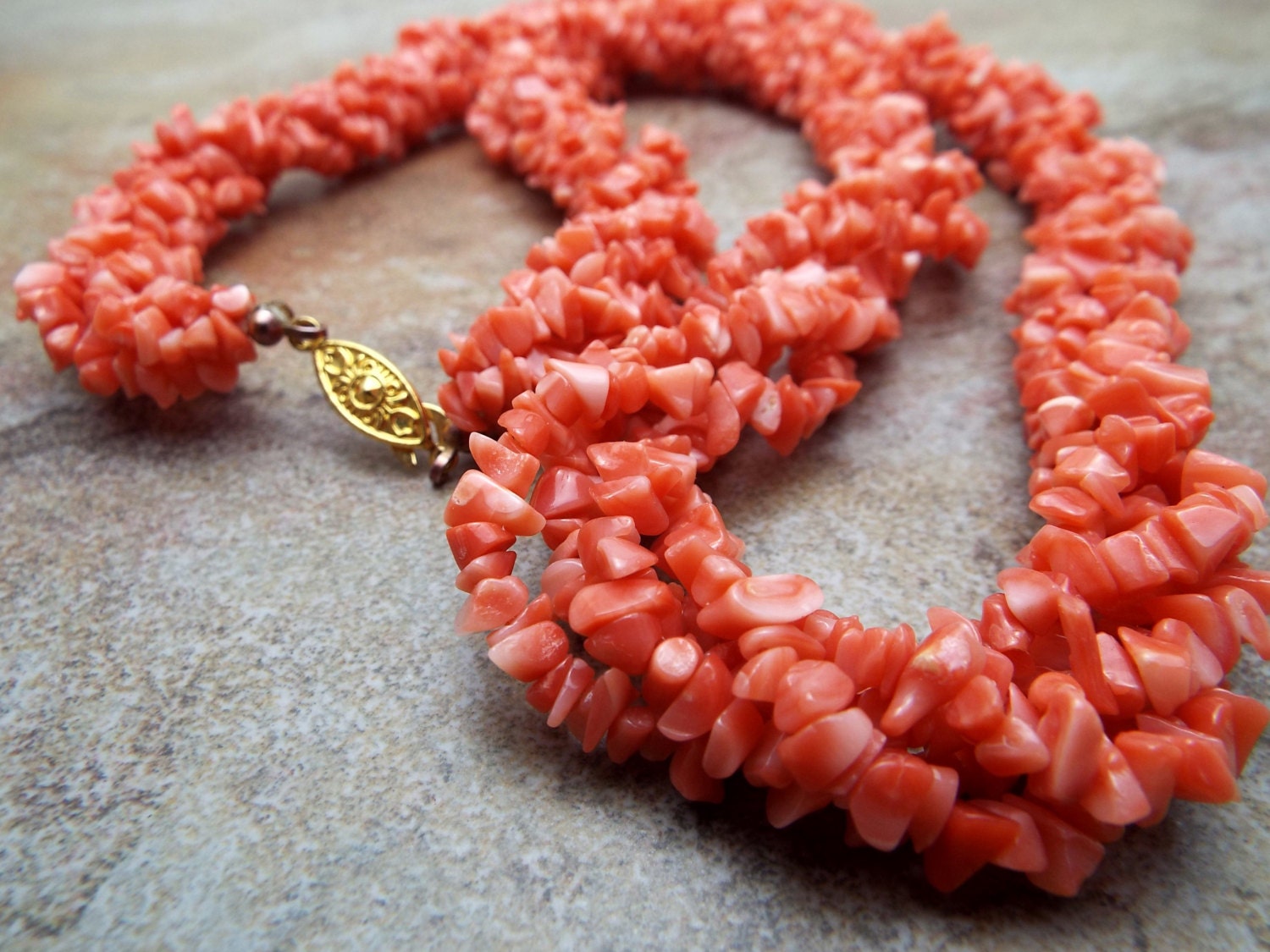 Necklace Coral Chip Five Twisted Strand Necklace Long Etsy UK