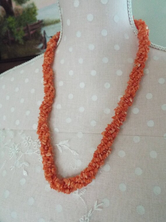 Necklace Coral Chip Five Twisted Strand Necklace … - image 1