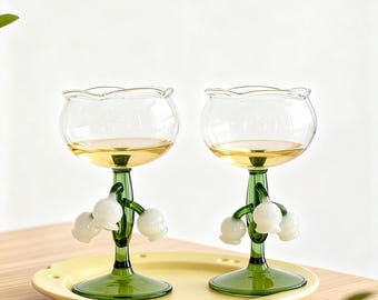 Handmade Lily of the Valley Glass Goblet – Elegant Floral Stem Wine Glass