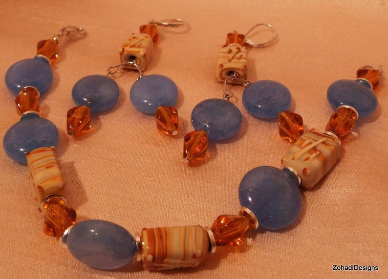 Ceramic and Blue Mountain Jade Bracelet Set