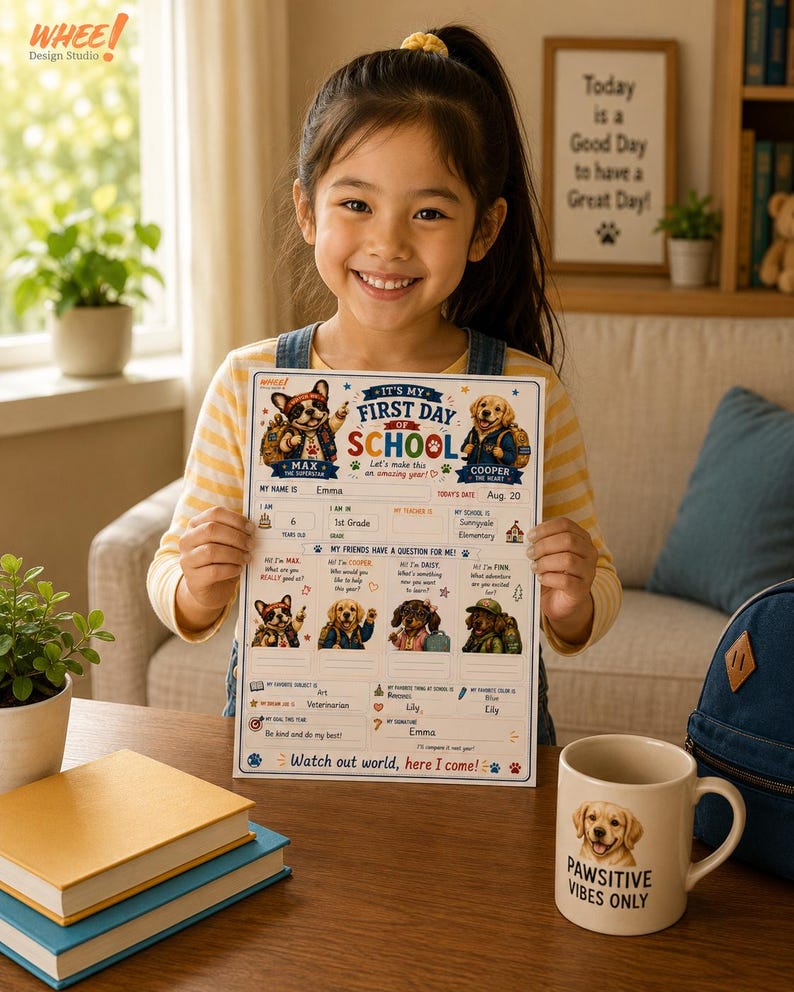 First Day of School Printable, Kids Interview Worksheet, Dog Activity ...