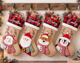 Calza di Natale personalizzata con nome, set di calze di Natale 3D per la famiglia, calze ricamate, regalo natalizio, decorazione per le feste