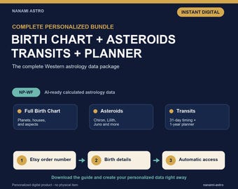 Planejador astrológico personalizado e mapa astral com inteligência artificial | Pacote digital de 1 ano
