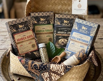 Cadeaupakket Nusantara Koffie | 4 Indonesische oorsprongen, Bamboe Besek, Luxe Koffiedoos