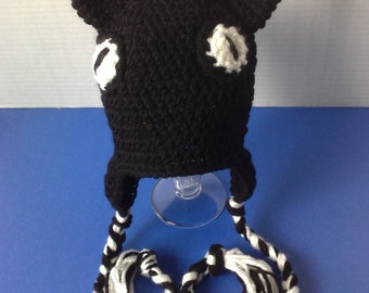 Crochet Black Cat Hat, Black Cat Hat, Kids Black Cat Hat Costume,Girls Cat Hat, Ready to Ship, Halloween Hat, Costume Hat, Spooky Hat