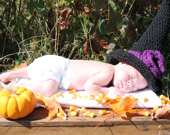 Crochet Witch Hat, Wizard Hat, Baby Witch Hat, Kids Witch Hat, Girls Witch Hat, Adult Witch Hat, Halloween Hat, Infant Witch Hat, Womans Hat