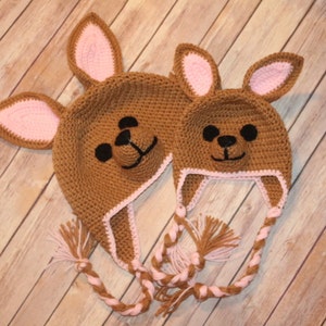 Crochet Kangaroo Hat - Mother and Daughter Kangaroo Costumes -  Halloween Kangaroo Hat,  Kangaroo Hat  for Any Age, pricing for one hat only