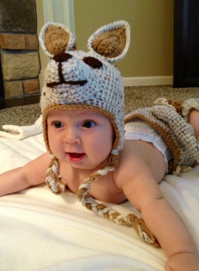 Kangaroo Hat, Crochet Kangaroo Hat, Kangaroo Costume, Baby Girl Hat, Baby Boy Hat, Adult Hat, Animal Hat, Toddler Hat, Made to Order image 1