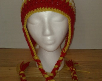 Kansas City Hat,  Crochet  Hat, Earflap Hat, Newborn Hat, Winter Hat, Kids hat, Boys Hat, Football Hat, Red Hat