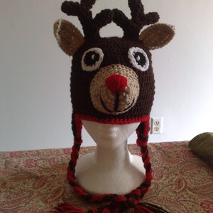 Crochet Reindeer Hat, Reindeer Hat, Rudolph the Red Nosed Reindeer, Crochet Rudolph Hat, Newborn Reindeer Hat, Any size is available image 2