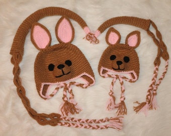 Kangaroo Hat For Mommy And Baby With Belt And Attached Tail, Price Is For 1 Set Only ( 1 Hat & 1 Belt with Tail)