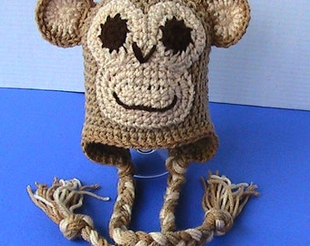 Costume Hat, Halloween Costume, Monkey Hat, Girl Monkey Hat, Crochet Hat, Boy Monkey Hat,  Baby Monkey Hat, Crochet Monkey Hat, Newborn Hat