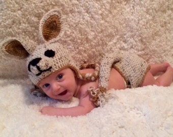 Kangaroo Costume, Crochet Kangaroo Costume, Diaper Cover, Leg Warmer, Halloween Costume, Newborn Kangaroo Costume, Infant Costume, Halloween