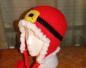 Ear Flap Santa Hat, Crochet Christmas Hat, Girl Hat, Costume Hat, Newborn Hat,Ready to Ship