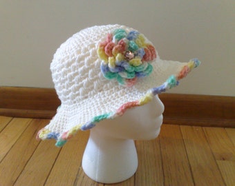 Womans Hat, Crochet Hat with Flower, Adult Crochet Hat with Flower, Aloha Hat, Girl Hat, Baby Girl Hat, Infant Girl Hat, Little Gilrs Hat,
