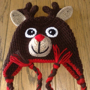 Crochet Reindeer Hat, Reindeer Hat, Rudolph the Red Nosed Reindeer, Crochet Rudolph Hat, Newborn Reindeer Hat, Any size is available image 3