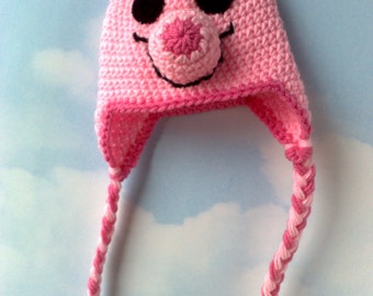 Pinky Piggy Hat, Newborn Babies Hat, Animal Hat, Costume Hat, Pig Crochet Hat, Toddler Hat, Earflap Hat, Halloween Hat,Ready to Ship