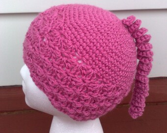 Crochet Hat with Spiral Tail, Beanie Hat with Tail, Girls Hat, Winter Hat, Womens Hat, Baby Girl Hat, Spring Hat, Photography Prop Hat