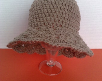 Baby Crochet Hat,  Spring Hat, Summer Hat, Crochet Newborn Hat, Classic Light Brown Cloche Hat, Girls Hat, Toddlers Hats,  Ready to Sip