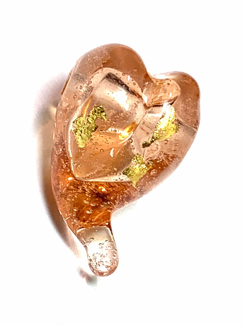Artisan SRA Made~Colombo~Lampwork Heart Bead~23k Gold~Glistening Peach~Glass Focal Bead H3
