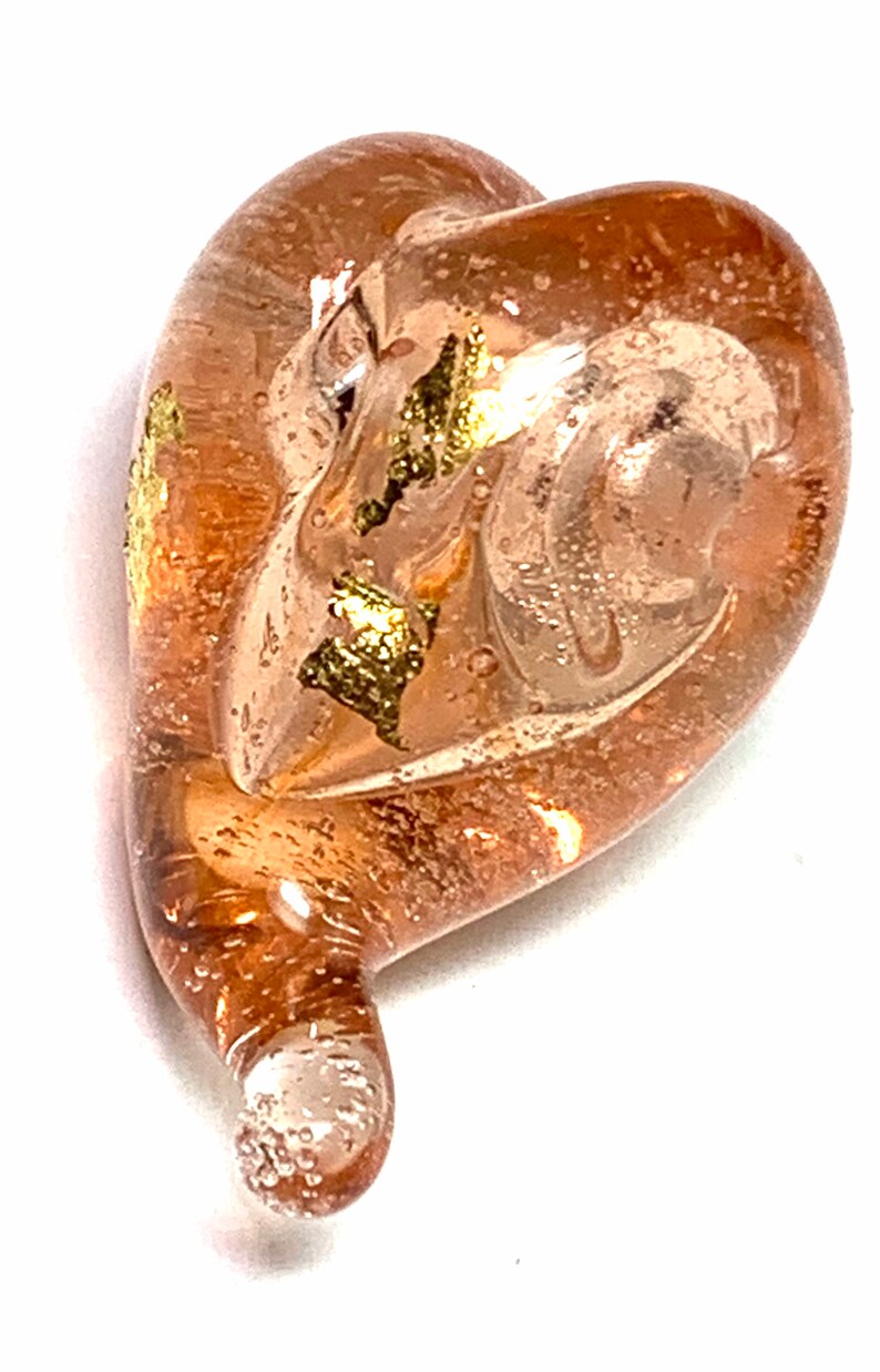 Artisan SRA Made~Colombo~Lampwork Heart Bead~23k Gold~Glistening Peach~Glass Focal Bead H3
