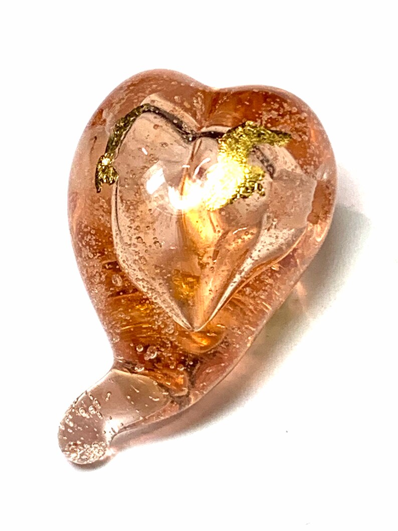 Artisan SRA Made~Colombo~Lampwork Heart Bead~23k Gold~Glistening Peach~Glass Focal Bead H3