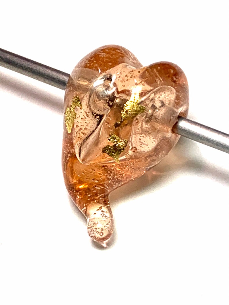Artisan SRA Made~Colombo~Lampwork Heart Bead~23k Gold~Glistening Peach~Glass Focal Bead H3
