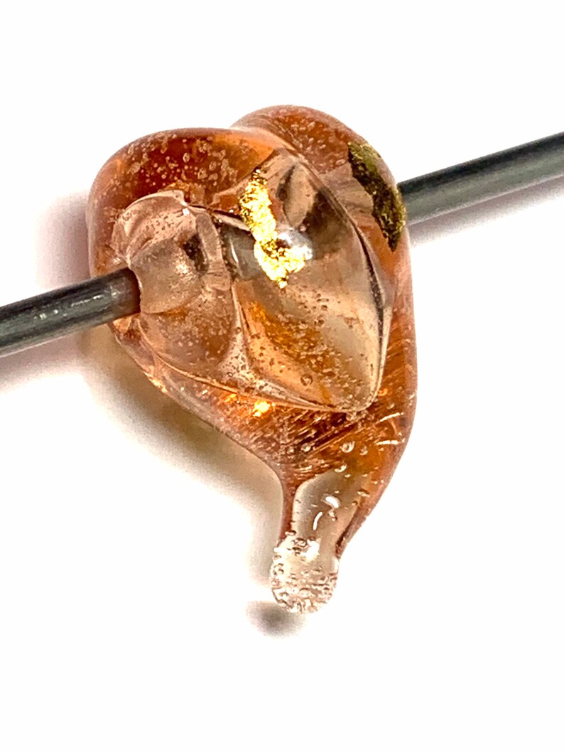 Artisan SRA Made~Colombo~Lampwork Heart Bead~23k Gold~Glistening Peach~Glass Focal Bead H3