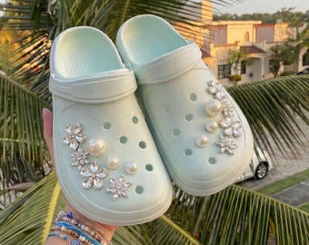 Crystal Flower Clog Charms, Pearl Bling Shoe Charm Set, Sparkly Rhinestone Shoe Jewelry, Prom Party Accessories, Wedding Shoes Decor, Gifts