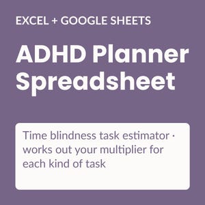 ADHD Planner Spreadsheet, Time Blindness Task Estimator (Excel, Google Sheets)