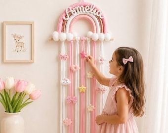 Porte-barrettes arc-en-ciel personnalisé, organisateur avec nom personnalisé, décoration pour chambre de fille