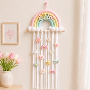 Personalisierter Regenbogen-Haarspangenhalter, Namensorganizer, Mädchenzimmer-Deko