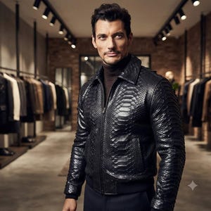 Chaqueta de cuero para hombre con estampado de piel de serpiente negra, chaqueta bomber de cuero repujado de lujo, abrigo de motorista con cremallera de diseñador, regalo para él.