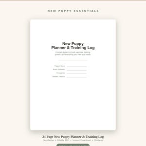 New Puppy Planner & Training Log | Vaccine Schedule, Potty Training Tracker | Fillable PDF + GoodNotes | Digital Download