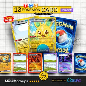 10 bearbeitbare Sammelkartenvorlagen | Canva-TCG-Designpaket | Inspiriert von Pokémon-Karten