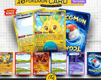 10 Editable Trading Card Template | Canva TCG Design Bundle | Pokémon Card Inspired