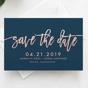 Handgeschriebene Save the Date-Vorlage, Rosegold Text, Navy & Pink, Speichern Sie das Datum Digitale Datei, Speichern Sie die Datum-Vorlage, Sofortdownload, SAV1