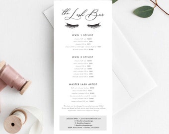 Lashes Service Menu, Lash Salon Price List, Eyelashes Menu Template Menu, Salon Price Menu, Salon Menu, Eyelash Menu, Instant Download, MHD1