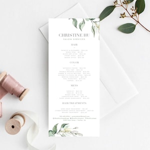 Price List Menu, DIY Price List Menu, Greenery Menu Template, DIY Price Menu, Salon Menu, Hair Stylist Menu, Instant Download, MHD1