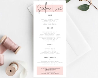 Price List Template, Editable Price List Template, Beauty Salon, Nail Makeup Hair Stylist, Printable Pricing Guide, Minimal Menu, MHD1