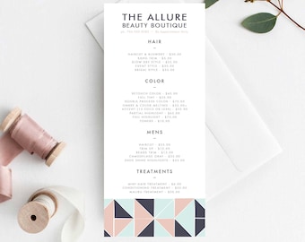 Salon Price List Menu Template: Geometric Service Menu (Instant Download)