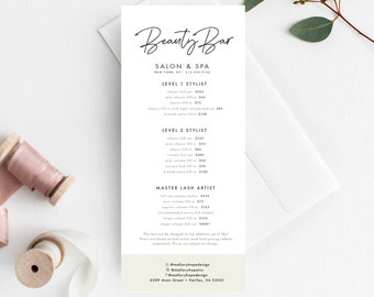 Salon Price List Template: Beauty Menu, Rack Card (Instant Download)