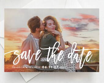 Modern Minimal Save the Date Template, Save The Date With Photo, Editable Save The Date Template, Instant Download, Handwritten, PSD1