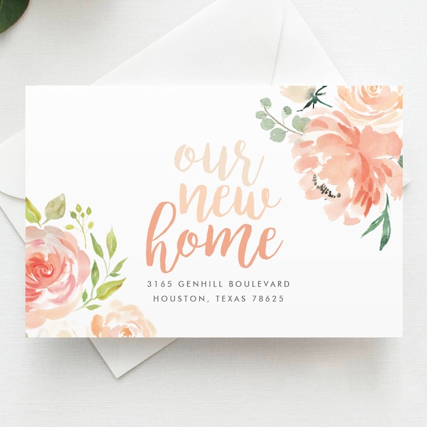 Floral Moving Announcement Postcard, Magnet, Flat Card, Our First Home, New Address Card, New Home Announcement, Floral Watercolor Moving