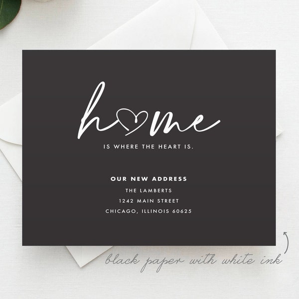 Home is Where the Heart Is White Ink Cards, Printed White Ink Moving Announcement, We have a new home, Moving Cards, Minimalist Moving Card